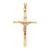 14K Two Tone 37mm Jesus Religious Cross Crucifix Pendant
