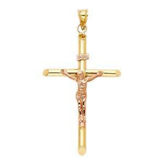 14K Two Tone 37mm Jesus Religious Cross Crucifix Pendant