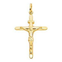 14K Yellow Gold 27mm Jesus Religious Crucifix Cross Pendant