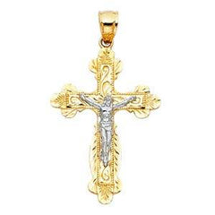 14K Two Tone 22mm Jesus Religious Crucifix Cross Pendant
