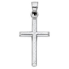 14K White Gold 16mm Cross Religious Pendant
