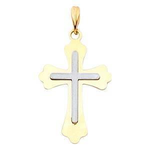 14K Gold 15mm Two Tone Cross Religious Pendant