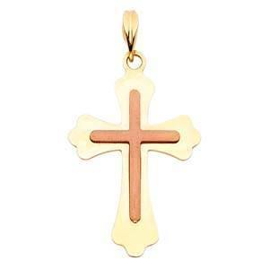 14K Gold 15mm Two Tone Cross Religious Pendant - silverdepot