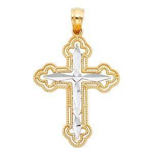 14K Gold 19mm Two Tone Cross Religious Pendant