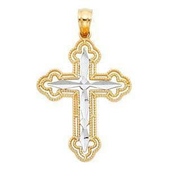 14K Gold 19mm Two Tone Cross Religious Pendant