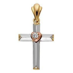 14K Tri Color 19mm Jesus Religious Crucifix Cross Pendant