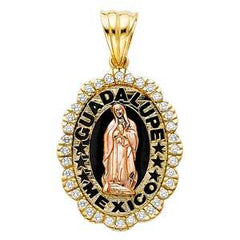14K Two Tone 25mm CZ Religious Guadalupe Pendant