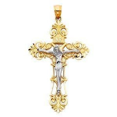 14K Gold 29mm Two Tone Religious Crucifix Pendant
