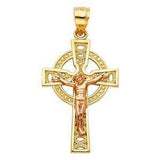 14K Gold 18mm Two Tone Jesus Crucifix Cross Religious Pendant