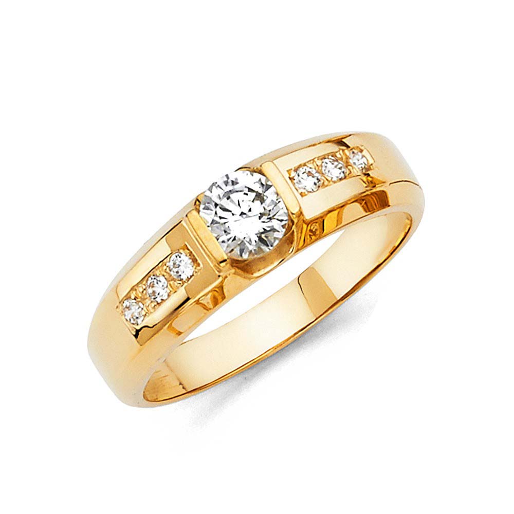 14K Yellow Gold Round 5mm CZ Men's Wedding Band