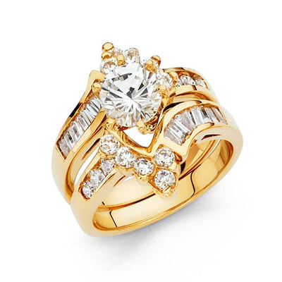 14K Yellow Gold 8mm Clear CZ Duo Set Engagement Ring - silverdepot