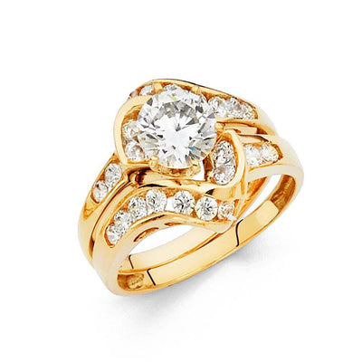 14K Yellow Gold 5mm Clear CZ Duo Set Engagement Ring - silverdepot