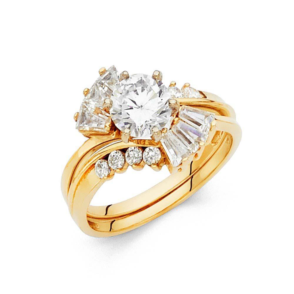14K Yellow Gold 3mm Clear CZ Duo Set Engagement Ring