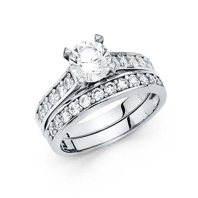 14K White Gold Round 3mm CZ Wedding Band Only - silverdepot