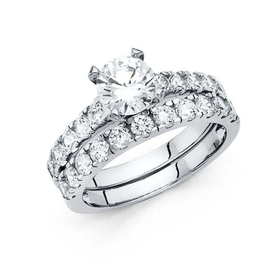 14K White Gold Round 3mm CZ Ladies Wedding Band Only - silverdepot