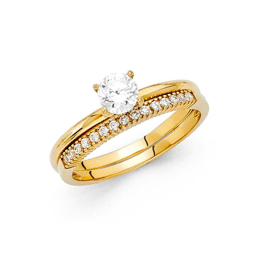 14K Yellow Gold Round 2mm CZ Ladies Wedding Band Only - silverdepot
