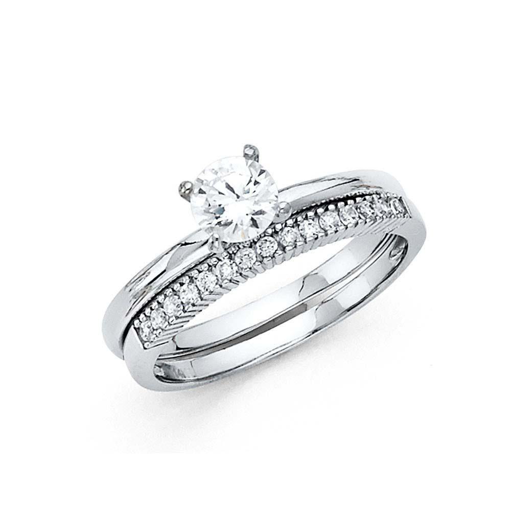 14K White Gold Round 2mm CZ Ladies Wedding Band Only - silverdepot
