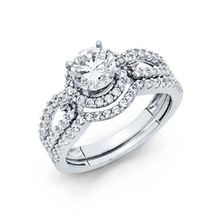14K White Gold 8mm Round CZ Duo Set