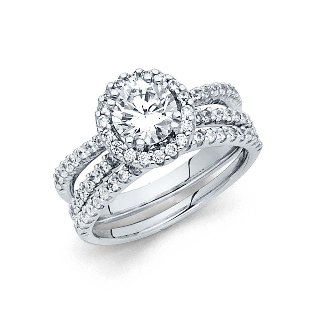 14K White Gold 8mm Round CZ Duo Set