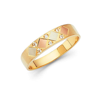 14K Tri Color Gold 5mm CZ Men's Band