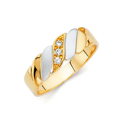 14K Two Tone 6mm CZ Wedding Trio Mens Band Sets