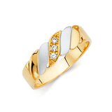 14K Two Tone 6mm CZ Wedding Trio Mens Band Sets