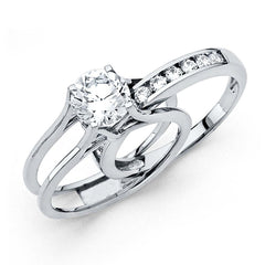 14K White Gold 4mm Round CZ Engagement Ring