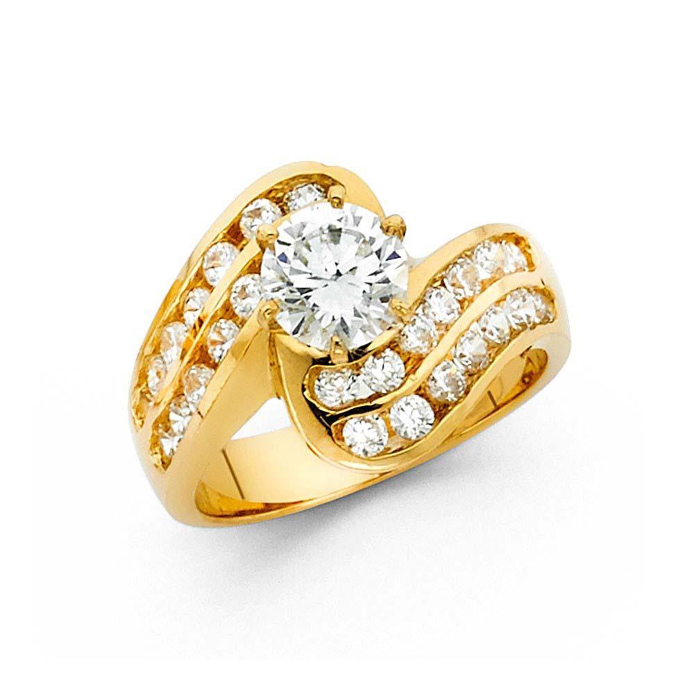 14K Yellow Gold 15mm Fancy And Clear CZ Engagement Rings - silverdepot