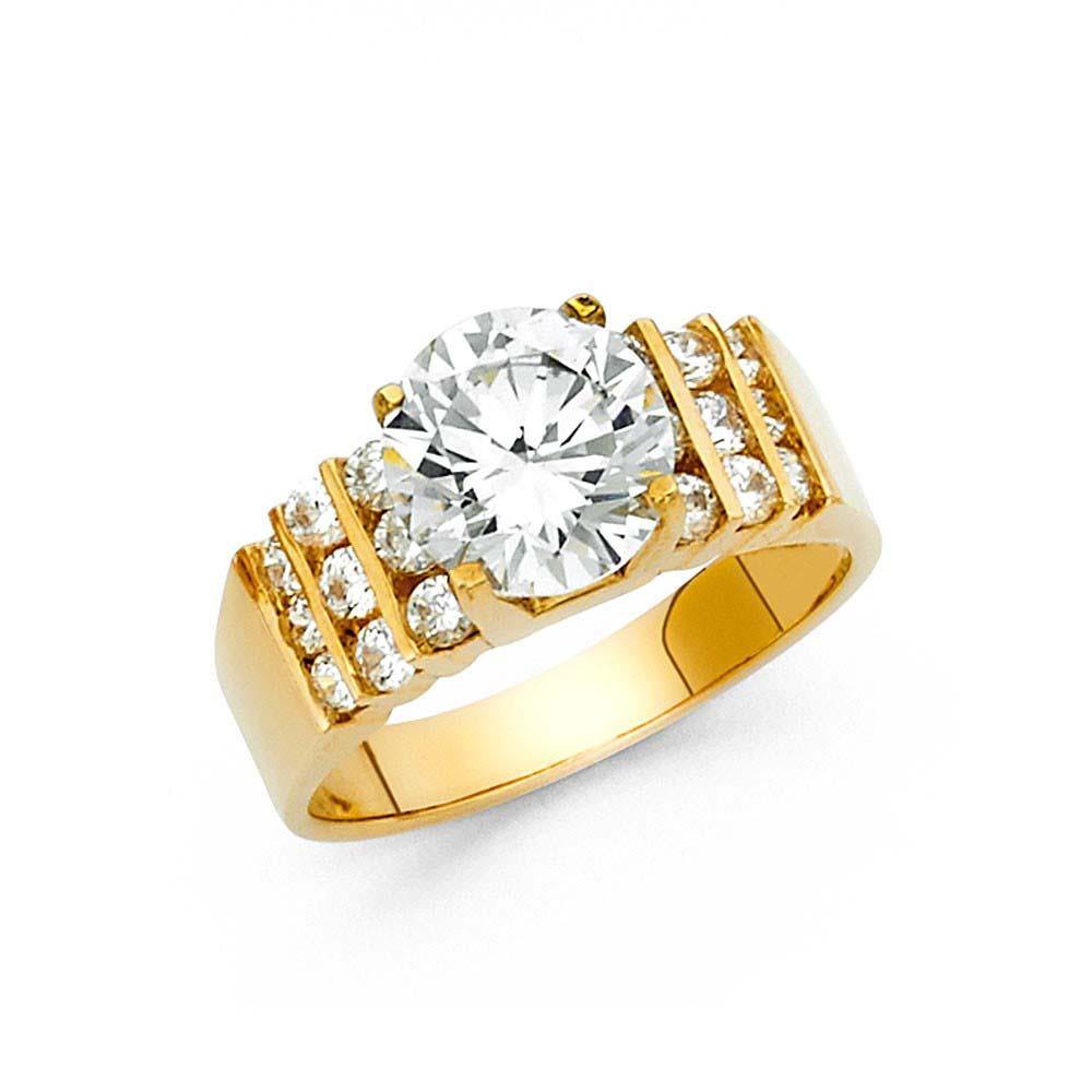 14K Yellow Gold 7mm Fancy And Clear CZ Engagement Rings - silverdepot