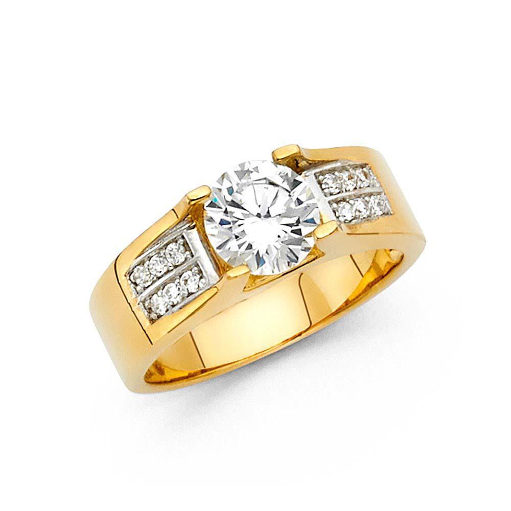 14K Yellow Gold 5mm Fancy And Clear CZ Engagement Rings - silverdepot