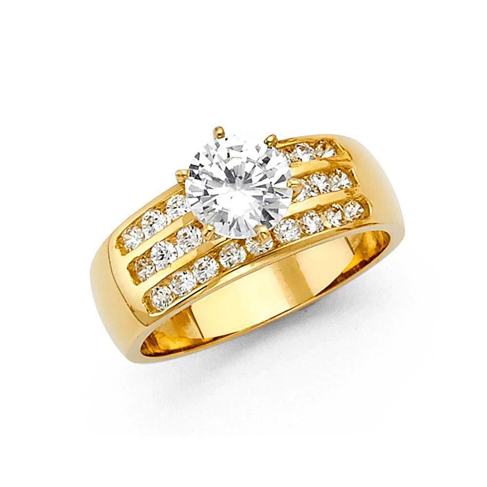14K Yellow Gold 8mm Fancy And Clear CZ Engagement Rings