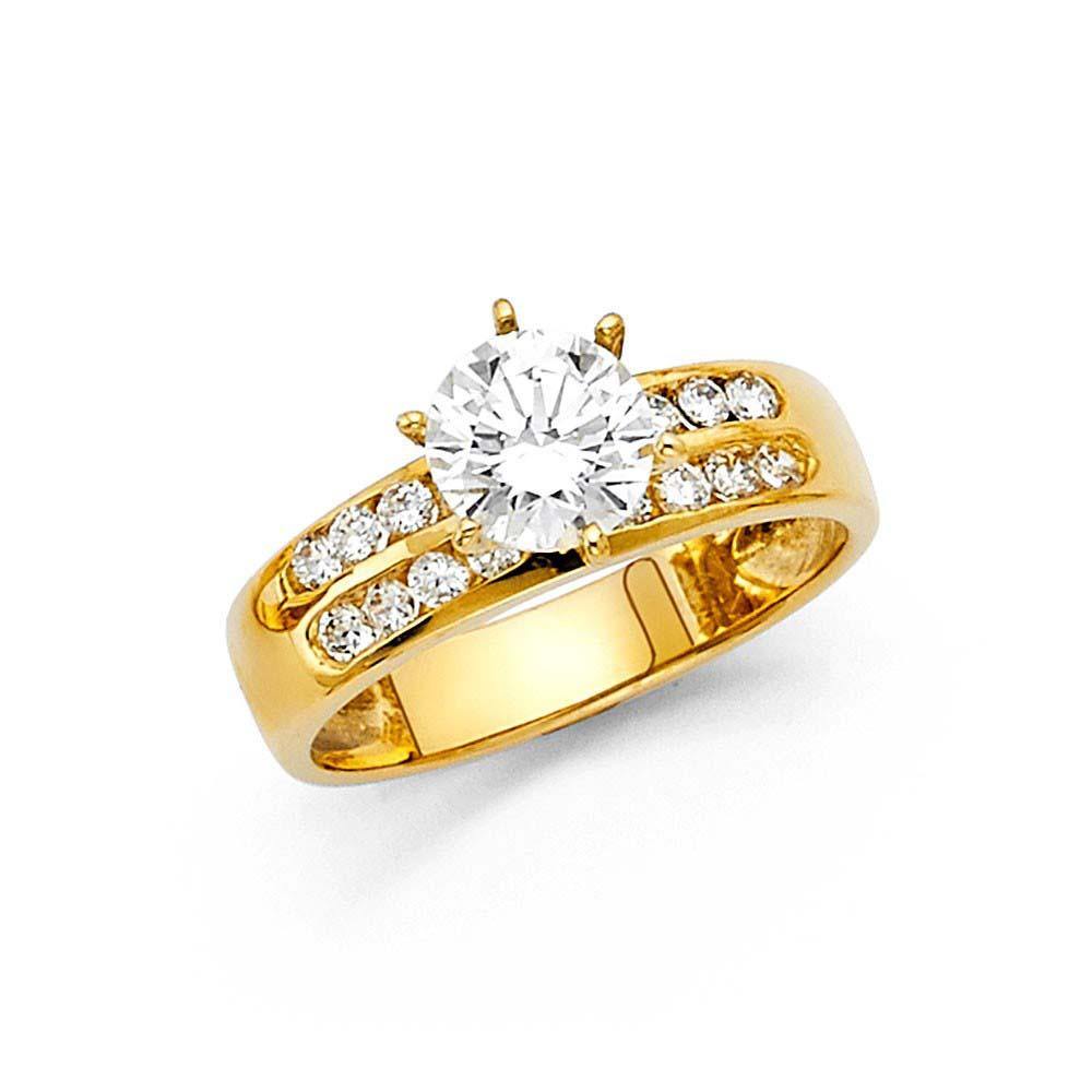 14K Yellow Gold 5mm Fancy And Clear CZ Engagement Rings