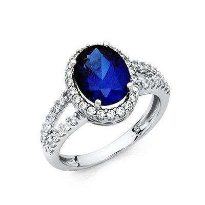14K White Gold 4mm Blue And Clear CZ Engagement Ring - silverdepot