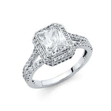 14K White Gold 5mm Scalloped Split Shank 1.75-CT Radiant-Cut Halo Polished Finish CZ Engagement Ring