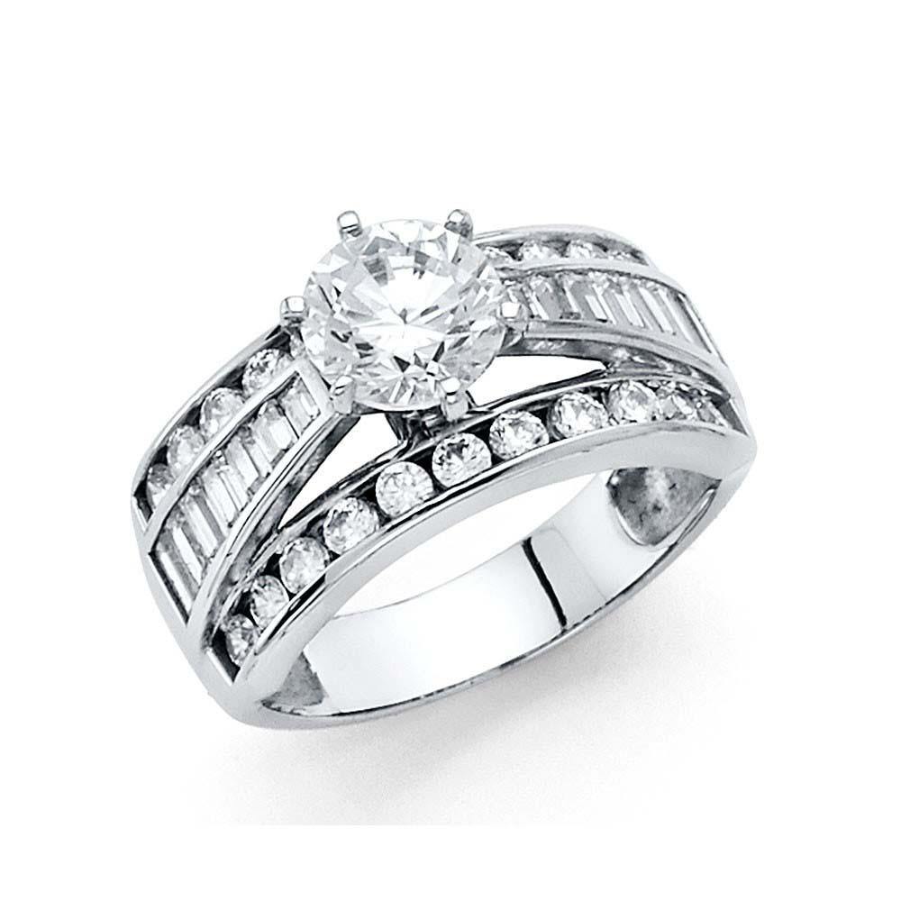 14K White Gold 1.25-CT 6-Prong Round-Cut And 3-Row Side CZ Engagement Ring