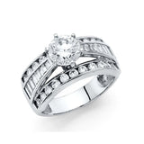 14K White Gold 1.25-CT 6-Prong Round-Cut And 3-Row Side CZ Engagement Ring