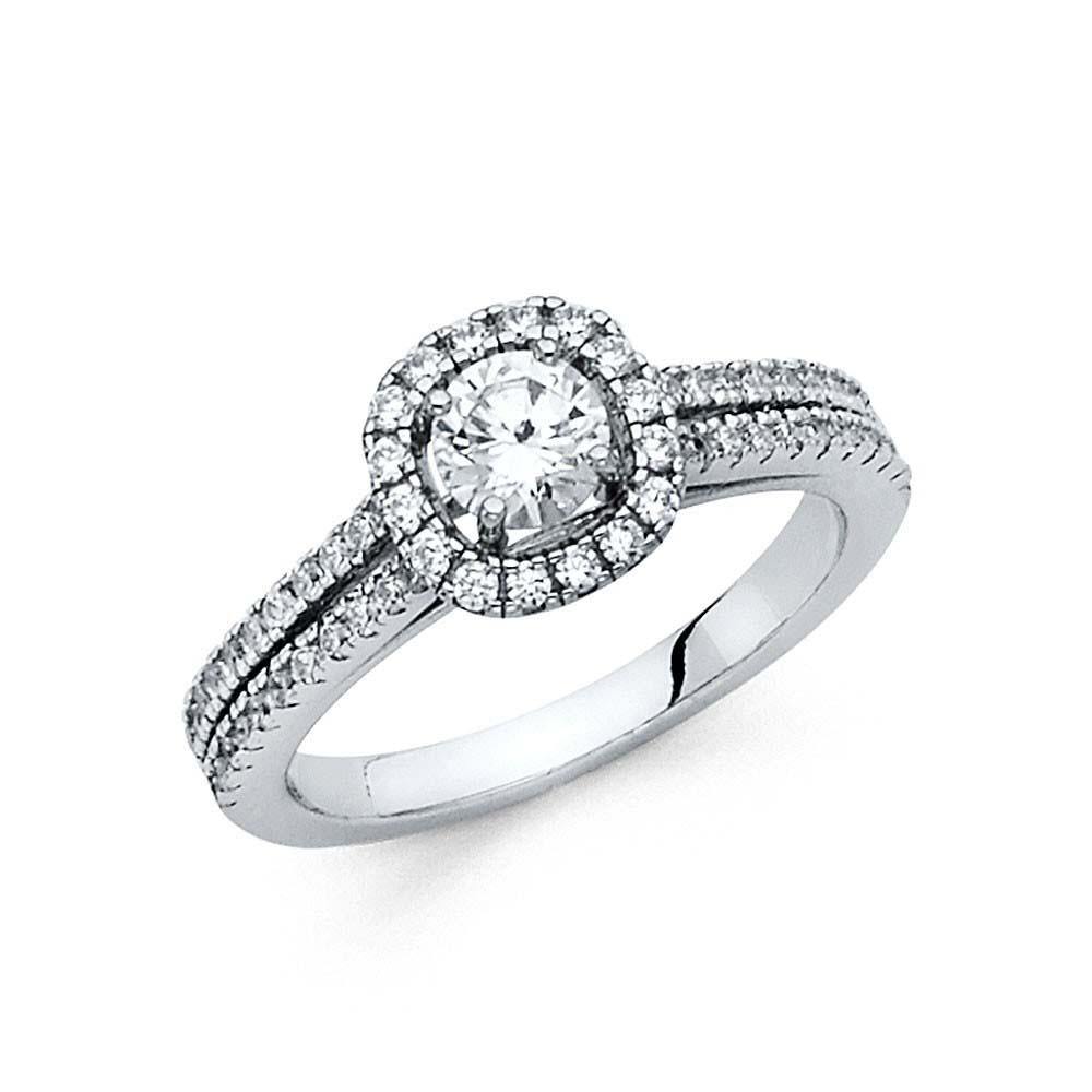 14K White Gold Polished Clear CZ Engagement Ring - silverdepot