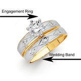 14K Two Tone 4mm CZ Wedding Trio Ladies Wedding Band Sets