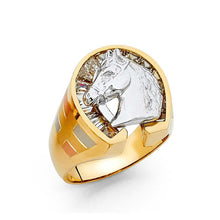 Load image into Gallery viewer, 14K Two Tone CZ Lucky Horseshoe Men&#39;s Ring - silverdepot