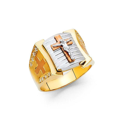 14K Tri Color CZ Men's Rings - silverdepot