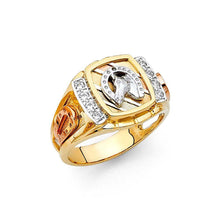 Load image into Gallery viewer, 14K Two Tone CZ Lucky Horseshoe Men's Ring - silverdepot