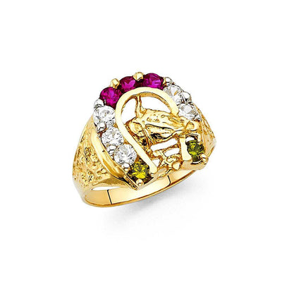 14K Yellow Gold CZ Lucky Horseshoe Men's Ring - silverdepot