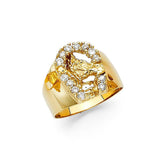 14K Yellow Gold CZ Lucky Horseshoe Men's Ring