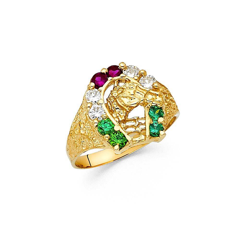 14K Yellow Gold CZ Lucky Horseshoe Men's Ring