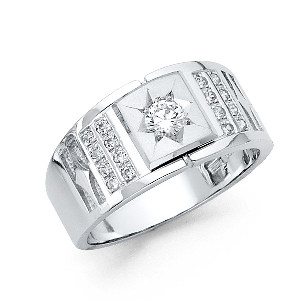 14K White CZ MENS Ring 8grams