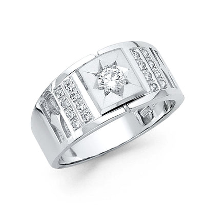 14K White CZ MENS Ring 8grams