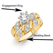 Load image into Gallery viewer, 14K Two Tone 4mm CZ Wedding Trio Ladies Wedding Band Sets