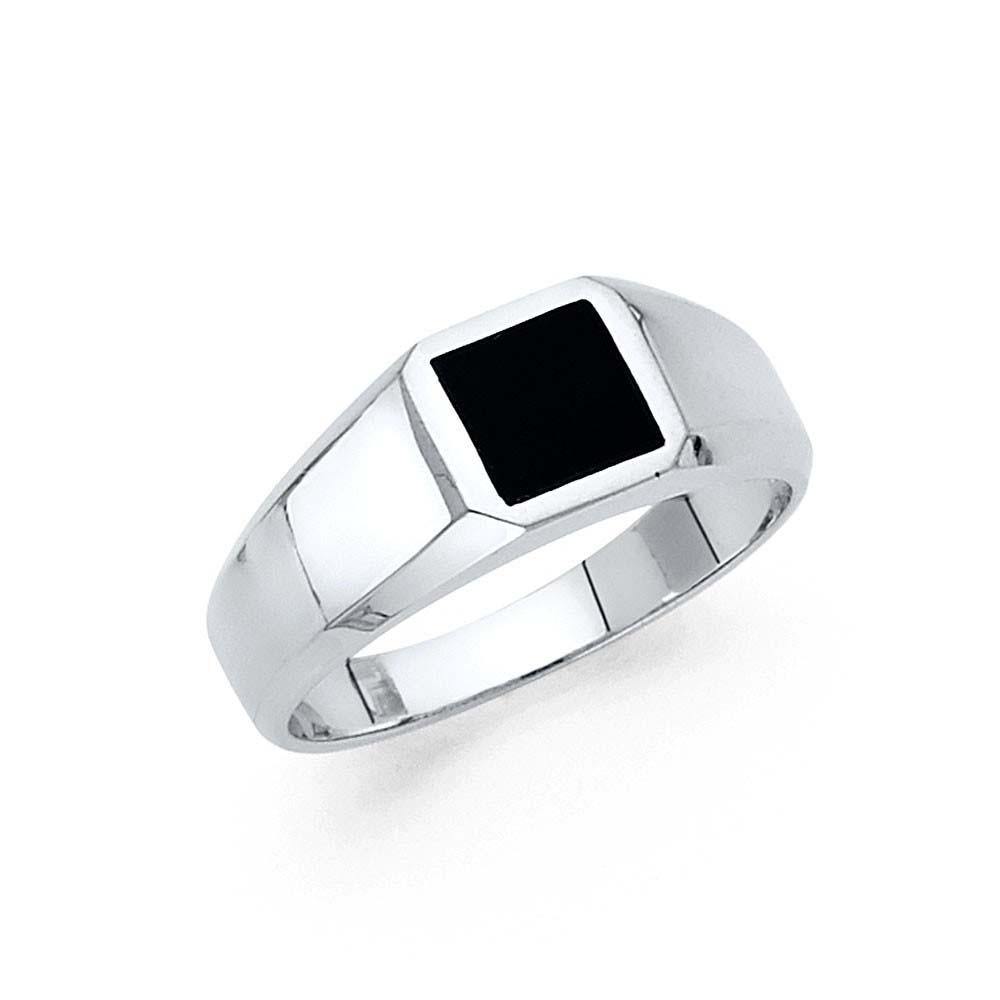 14K White Gold Onyx Men's Ring