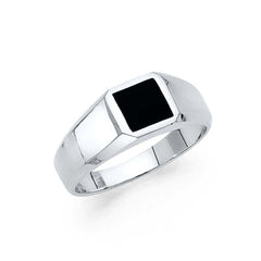 14K White Gold Onyx Men's Ring