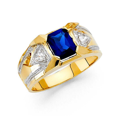 14K Two Tone Blue CZ Men's Ring - silverdepot